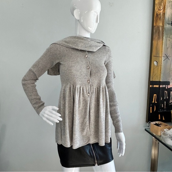 Rebecca Taylor Silk & Cashmere Peplum Cardigan With Tie-Hoodie - Picture 4 of 14